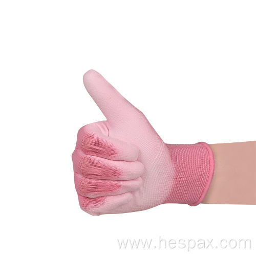 Hespax Factory Pink PU Palm Coated Work Gloves